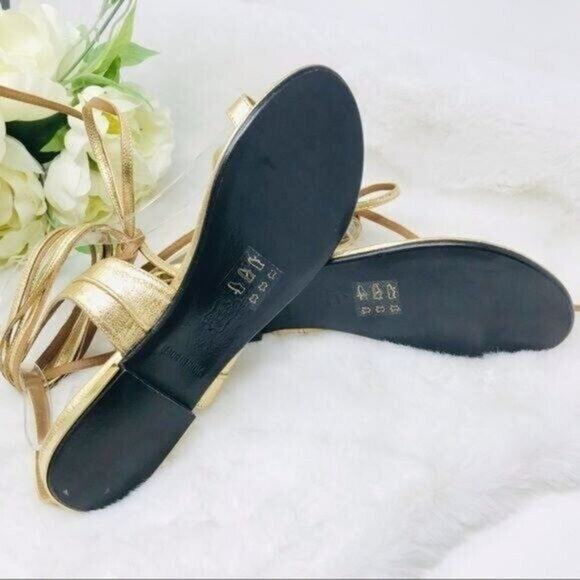 Laurence Bras Sandals Gold Wrap Gladiator Around Leather Single Toe, 7 NEW - Picture 9 of 10